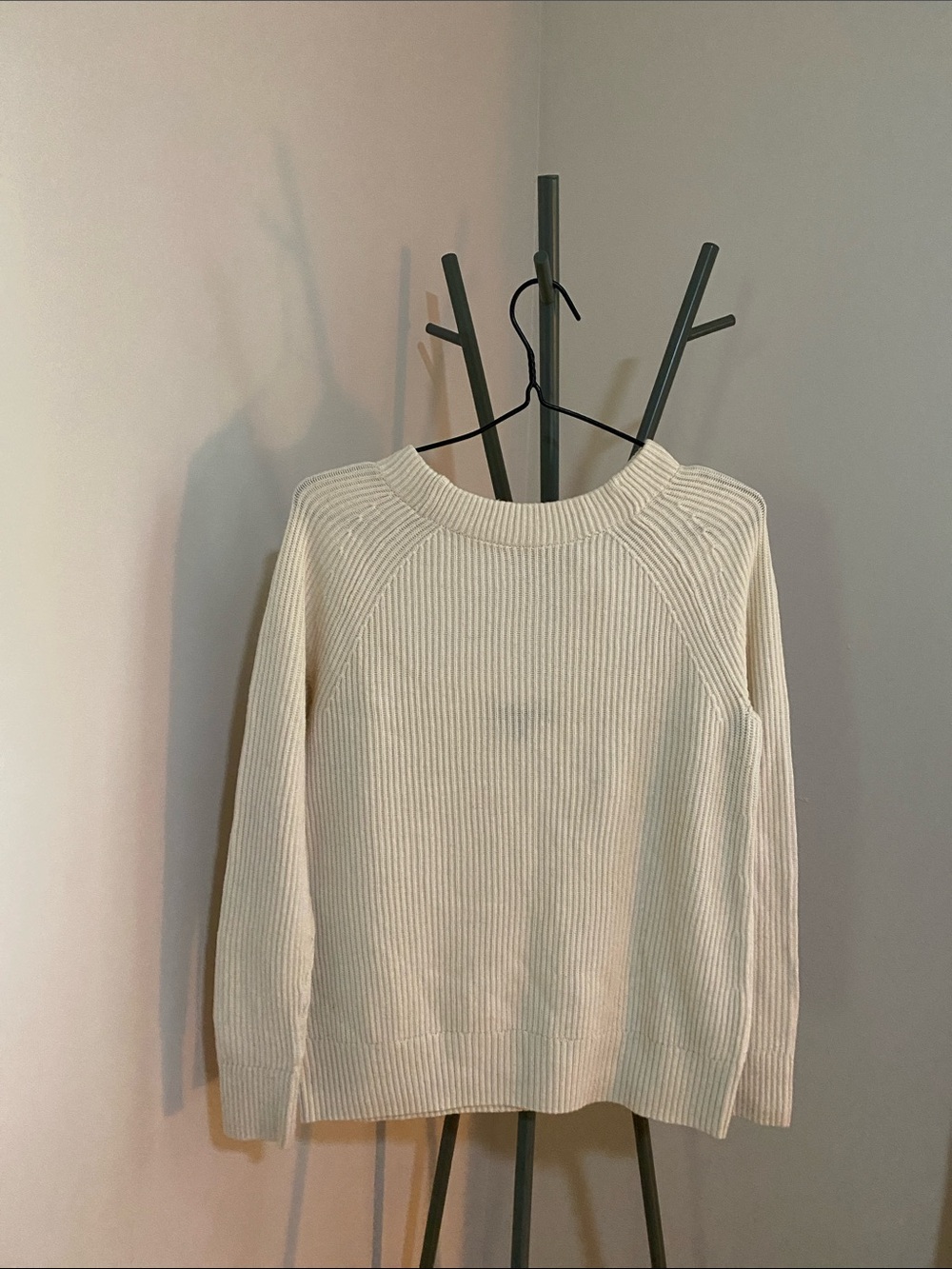 Cream Ribbed Crewneck Sweater